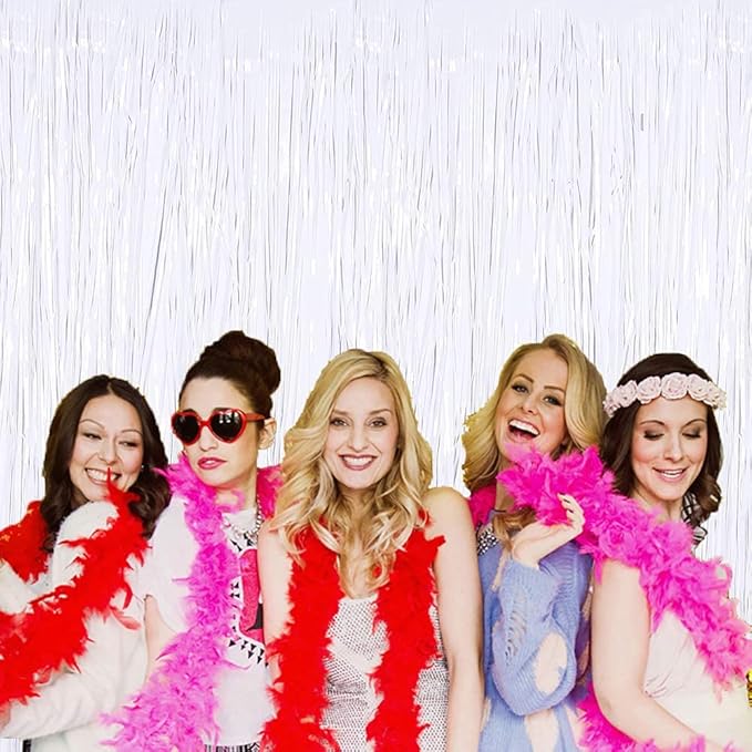 LILF White Fringe Backdrop Curtain - 6.5x6.5ft, Pack of 2 | Curtain Backdrop Tinsel Streamers for Birthday, Bridal, Baby Shower, Graduation, Euphoria, Photobooth Props