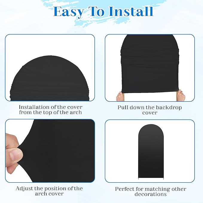 3-Piece Arch Backdrop Cover, Stretchy Spandex Wedding Arch Covers 6FT, 6.6FT, 7.2FT for Round Chiara Arch Stand, Black Arch Cover for Photo Background Birthday Party Banquet Ceremony Decor