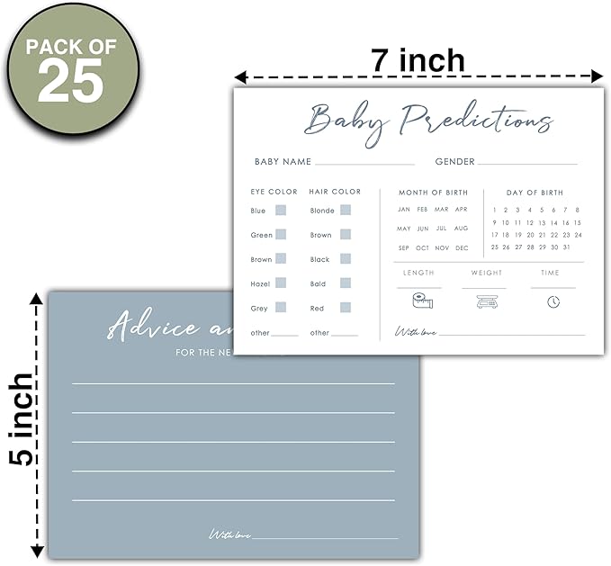 Baby Predictions and Advice Cards, 5" x 7" Blue Baby Shower Predictions Cards, Daily Party Games & Activities Favors for Newparents - G06
