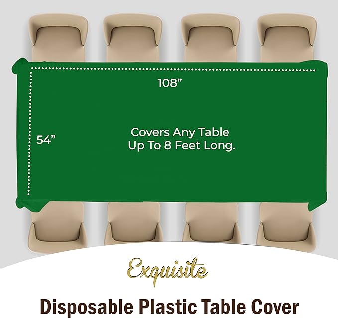 Exquisite Party Solids 6-Pack Premium Plastic Tablecloth 54in. x 108in. Rectangle Plastic Table Cover - Emerald Green