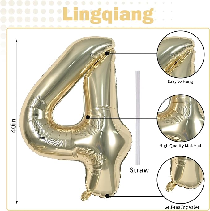 Champagne Gold Number 40 Birthday Balloons, 40 Inch Large Light Gold Foil Number 4 and 0 Balloons for Women, 40th Birthday Balloons for 40 Year Old Birthday Anniversary Party Decorations Supplies