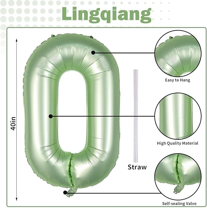Sage Green Birthday Balloon Numbers 60, 40 Inch Big Foil Mylar Number 6 and 0 Helium Balloons, Olive Green Number 60 Balloon Set for Men Women 60th Birthday Anniversary Party Decorations Supplies