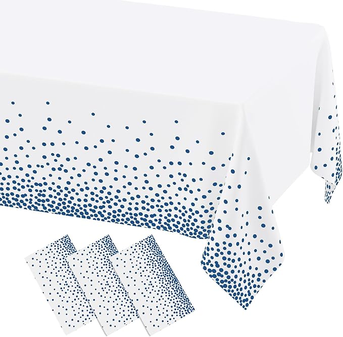 misaya 3 Packs Dot Disposable Table Cloth, 54 x 108 Inch Waterproof Plastic Tablecloth, Rectangle Navy Dots in White Table Covers for Easter, Picnic, Birthday, Party