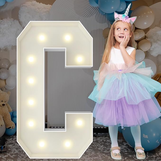 3FT Marquee Light Up Letters, Large Marquee Letters, Pre-cut Foam Board Letter C for Engagement Wedding Decorations Birthday Party Backdrop Decor, Balloon Arch Kit