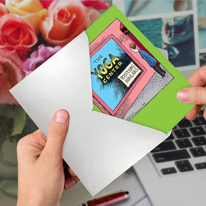NobleWorks - 1 Humor Birthday Card with Envelope - Funny Cartoons for Birthday Greetings, Celebration Notecard - Yoga Center C6363BDG