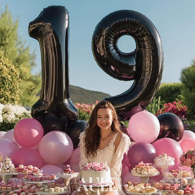 AULE 40 Inch Big Black 9 Balloon Number Large Foil Helium Number Balloons 0-9 Jumbo Giant Happy 9th Birthday Party Decorations for Boy or Girl Huge Mylar Anniversary Party Supplies