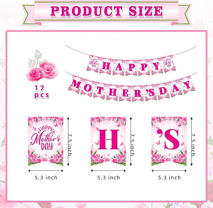 Mother's Day Decorations, Happy Mother's Day Banner for Party, Pre-Strung Banner for Indoor Outdoor Decor