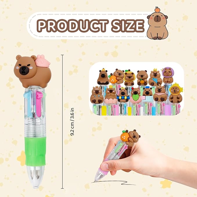 CZWZ 30Pcs Mini Multicolor Pens in One 4-in-1 Cute Pens Bulk, Ballpoint Pen for Birthdays and Parties, Fun Gifts Assorted Ink Kawaii Pen(Capybara)