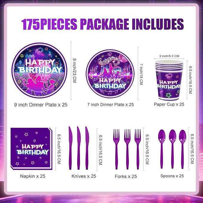 175Pcs Demon Movie Hunters Party Tableware,Birthday Decorations Party Napkins Plates Knives Forks Cups Spoons Party Decorations Serve 25