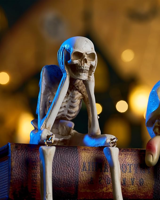 Halloween Decorations Indoor Skeleton Statues See Speak Hear No Evil Figurines for Mantel Table - Realistic Resin Skull Spooky Gothic Home Decor Set of 3