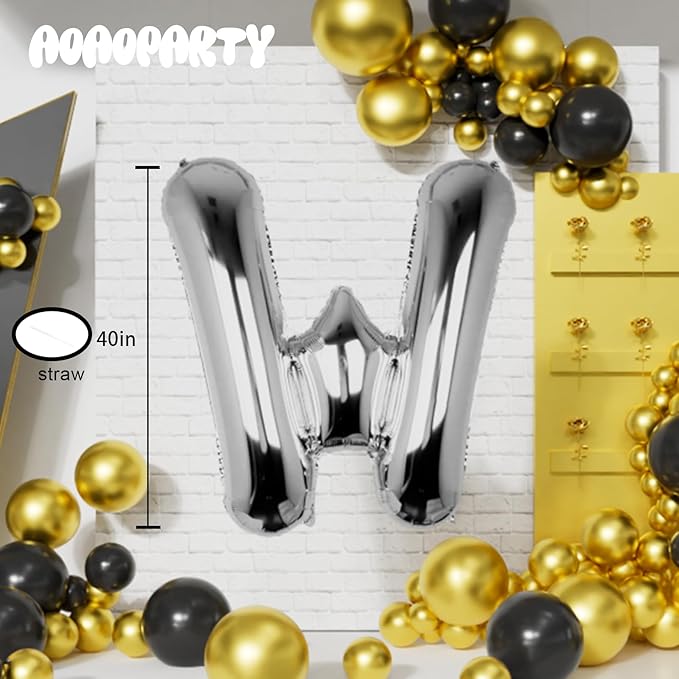 Letter Balloons 40Inch Large Giant big Foil Mylar Silver Balloons W for Birthday Party Decorations