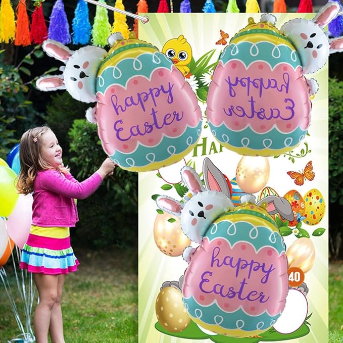 Bunny Eggs Balloons Easter Balloons Rabbit Egg Balloon for Easter Party Decorations Themed Party Bunny Birthday Party Decorations Decor Supplies Party Balloon Set 3pcs