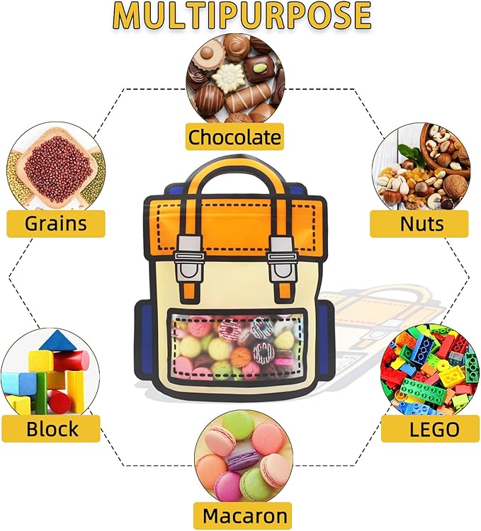 30 Pack Cartoon Backpack Goodie Bags with Handle Small Plastic Ziplock Seal Bags Smell Proof Resealable Packaging Storage Candy Bag Party Favor Birthday Gift Bags(Orange)