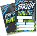 Bruh Birthday Invitation Supplies with Envelopes Set of 20 Birthday Invitations for Boys Teens Fill in Blank, Double Sided