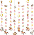 8 Pcs Cowgirl Party Decorations Pink Girl Horse First Birthday Hanging Garlands Watercolor Floral Rose Western Horse Paper Cutouts Streamers for Wild West Cowgirl Baby Shower Party Supplies