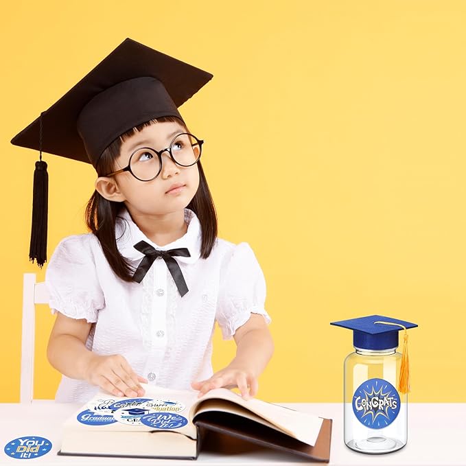 Boao 16 Sets Graduation Table Decoration Set with LED Light up Graduation Decorations for Class of 2026, Grad Jar, Felt Grad Hat and Stickers for High School College(Blue,Vivid)
