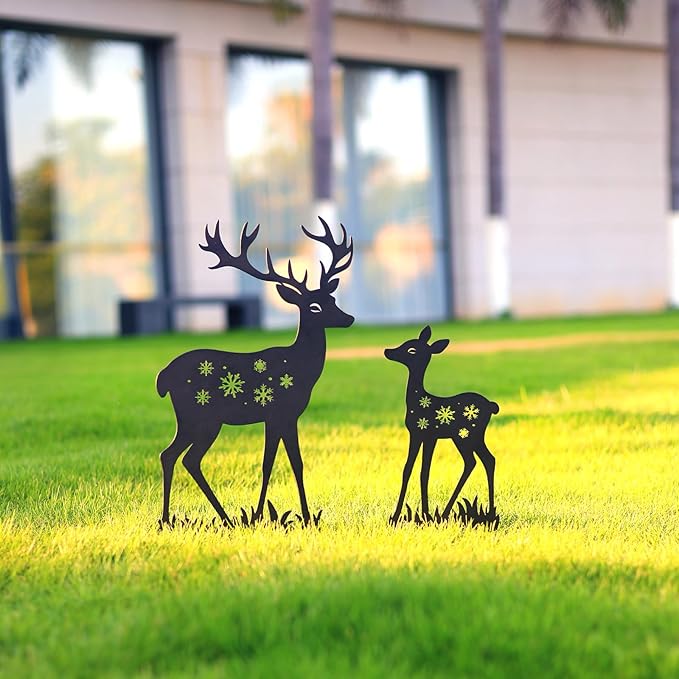 Deer Garden Decor for Outside, Metal Decorative Garden Stakes, Deer Gifts for Women Men Black Silhouette Statues Decorations for Yard Art, Patio, Backyard, Outdoor, Lawn Ornaments