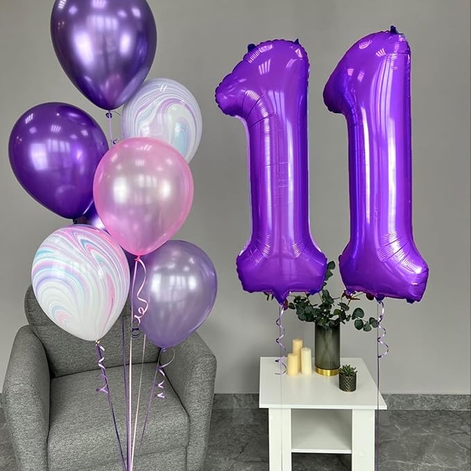 40 Inch Purple Number 11 Digital Balloon,Jumbo Mylar Foil Helium Balloon for 11 Balloons for Birthday Party,Wedding Anniversary Party Decorations