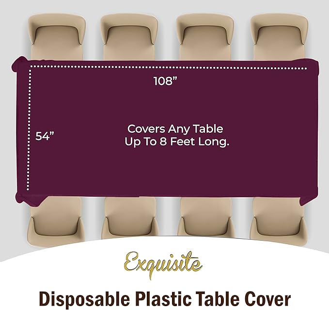 Exquisite Party Solids 6-Pack Premium Plastic Tablecloth 54in. x 108in. Rectangle Plastic Table Cover - Plum