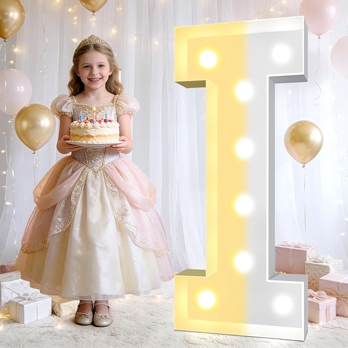 Pooqla 3FT Marquee Light Up Letters, Cool White and Warm White LED Big Mosaic Marquee Letters 3 Feet, Giant Letter Sign for Balloons Birthday Anniversary Wedding Party Decoration, Letter I