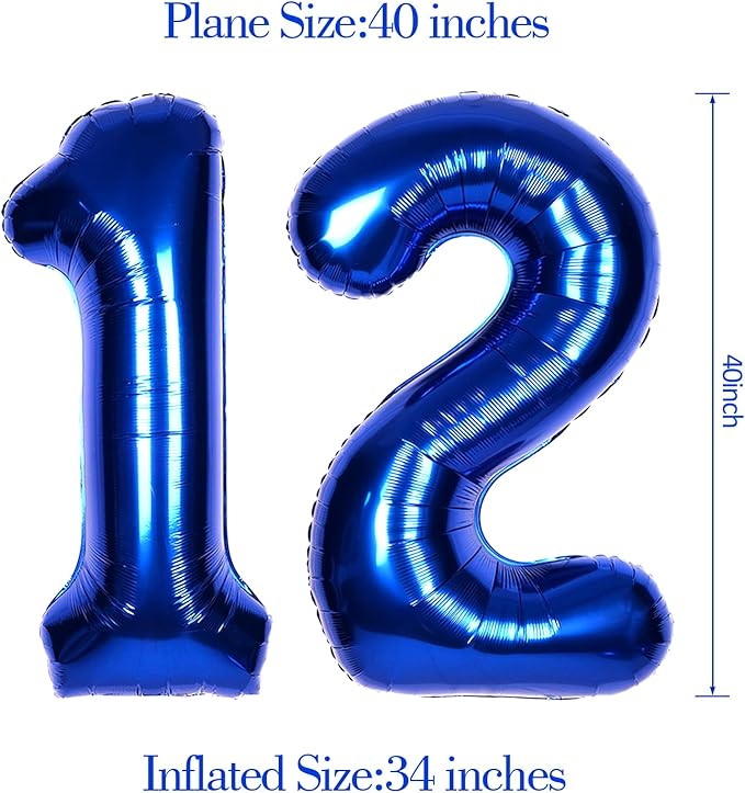 40Inch Navy Blue Number 12 Balloon Large Helium Royal Blue Number Balloons 0-9 Giant Digital 12th Foil Mylar Big Party Balloon for Boy Birthday Party Anniversary Graduation Decorations