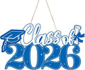 2026 Graduation Signs Decorations, 7 Pcs Class for 2026 Wooden Sign Graduation Party Photo Booth Prop, Wood Cutout High School College Graduation Ceremony Decor Supplies (Blue & White)