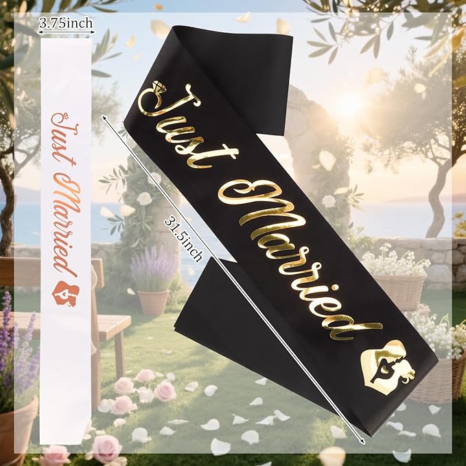 Just Married Bride and Groom Sunglasses and Sash for Just Married Wedding Party Decorations