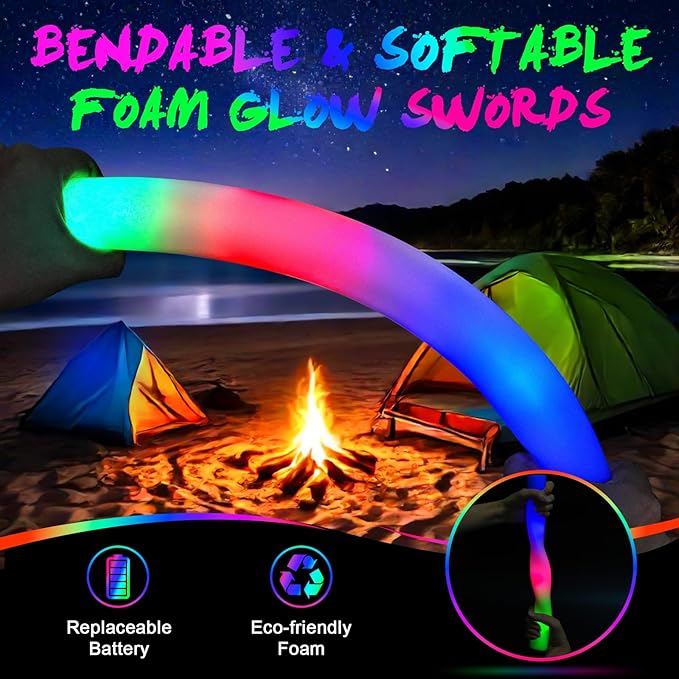 230 LED Foam Glow Sticks, Bulk Glow Sticks, Foam Light Up Sticks Bulk, LED Foam Sticks with 3 Colorful Flash Mode,Glow Party Supply for Wedding, Birthday, Concert, Carnival, Sporting Events