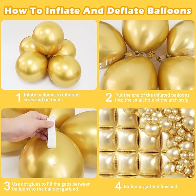 75PCS Mylar Gold Square Foil Balloons Wall Tunnel Backdrop Double Sided with Gold Balloons Arch Garland Kit for Birthday Graduation Anniversary Party Decorations