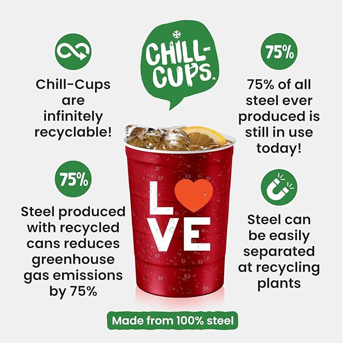 16 oz. Party Cup Love Heart Design for Cold Drinks, Durable, Disposable, Recyclable, Made in USA, Red, 12 Count
