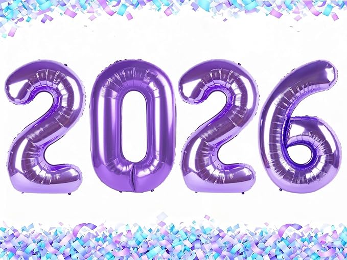 2026 Purple Balloon Numbers 40 Inch, Nye Decor Party Decorations Happy New Year, Class of 2026 Decorations Party Supplies
