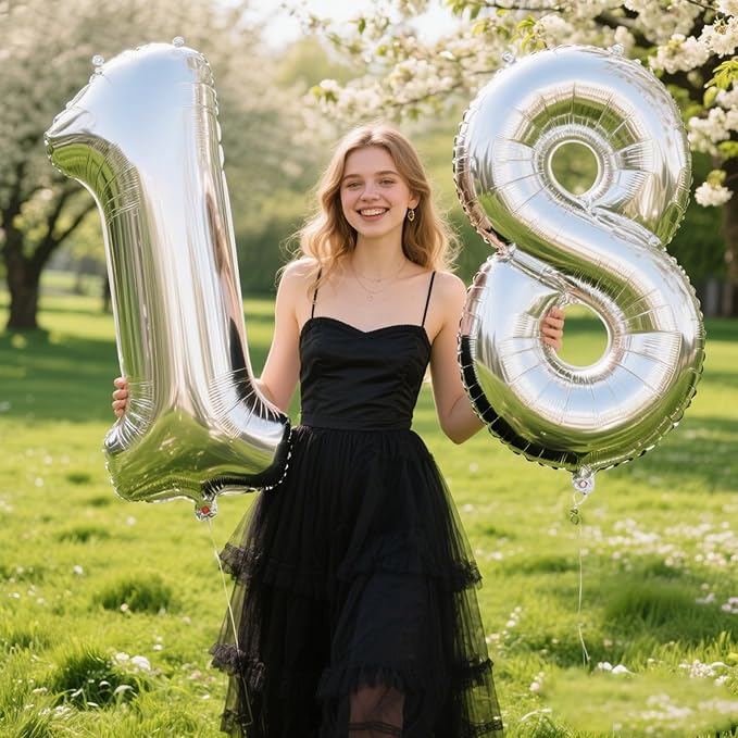 40 Inch Silver 8 Number Balloons Jumbo Mylar Foil Helium Balloon for 18 28 38 Birthday Digital Silver 80th Birthday Anniversary Party Decorations Supplies