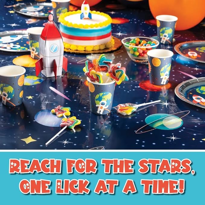 Galaxy Star Rainbow Lollipops Individually Wrapped, Bursting with Fruity Flavor, Great Swirl Lollipops for Kids Birthday Parties, Space Candy Party Favors and Cake Toppers, By 4YoreElves (Pack of 24)