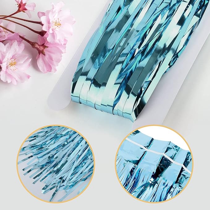 6 Pack Blue Foil Curtain Backdrop 3.2ft x 6.6ft Metallic Tinsel Fringe Backdrop Curtains Streamer Photo Booth for Birthday Engagement Bachelorette Christmas Holiday Party Decorations