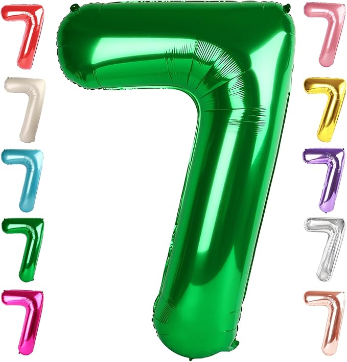 40 Inch Number 7 Balloon, Dark Green Seven Birthday Decor, 7 17 27 70 Year Old Balloon Number for Engagement, Wedding, Graduations