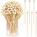100 Pcs Ball Toothpicks, 5.3 Inch Balls Cocktail Picks for Appetizers, Round Bamboo Toothpicks, Wooden Decorative Toothpicks Skewers for Holiday Birthday Party Decorations (Ball)