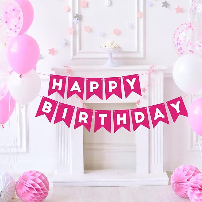 Hot Pink Happy Birthday Banner Sign for Backdrop Hot Pink Birthday Decorations for Girls Women 13th 15th 21th 30th Party Banner Garland Wall Door Bunting Flag