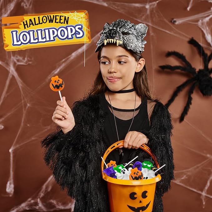 Amos Halloween Candy Lollipops, 15ct Individually Wrapped Monster Variety Suckers – Fun Trick-or-Treat Goodie Bag & Party Favor Candy
