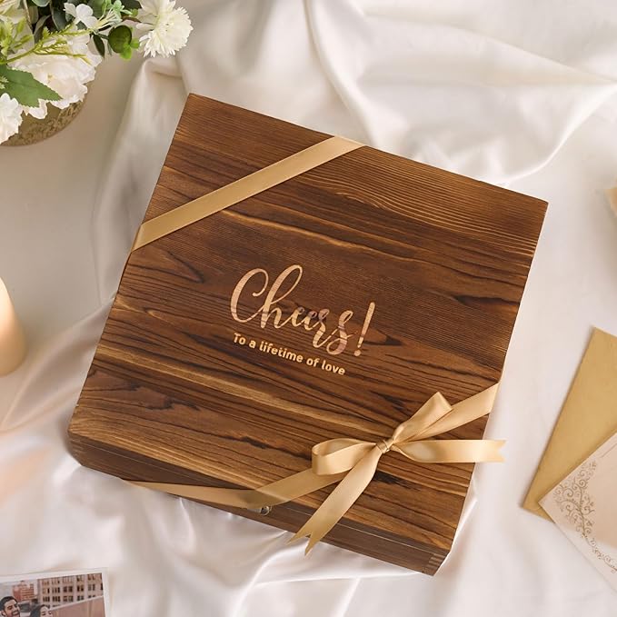 AW BRIDAL Engagement Gifts for Couples Wine Glasses Set, Fiance Fiancee Gifts for Women Bride to Be, Engaged Wine Glasses with Wine Stopper & Wood Keepsake Box, 2026 Wedding Gifts for Newlyweds