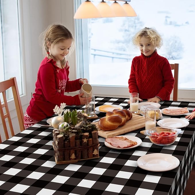 2 Pack Black and White Checkered Tablecloths 54"x108" Christmas Buffalo Plaid Tablecloths Disposable Plastic Waterproof Table Cloths for Christmas Picnic Camping Outdoor Birthday Decors