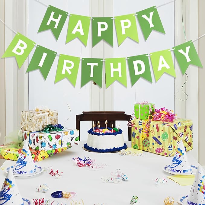 Happy Birthday Banner, Birthday Flag Bunting for Birthday Party Backdrop Decor, Happy Birthday Sign Party Supplies for Girls Boys Kids and Women Hanging Decorations (Green)