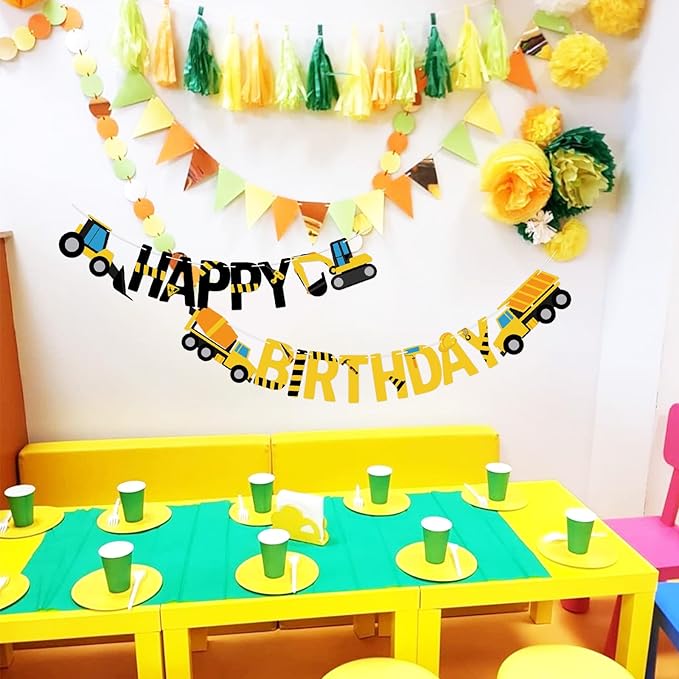Happy Birthday Banner Construction Party Decorations Construction Birthday Party Supplies for Boys 1st 2nd 3rd Construction Birthday Banner Garland Excavator Dump Truck Tractor Sign
