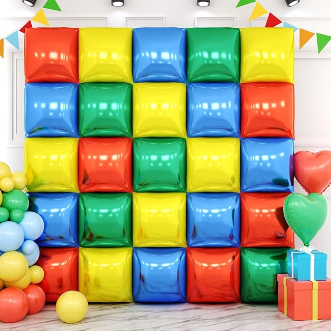 Red Yellow Blue and Green Double Sided Square Foil Balloons Wall,19 Inches Pink Metallic Foil Balloons Tunnel Arch Kit for Girls Bachelorette,Wedding,Anniversary,Birthday Party Background Decoration