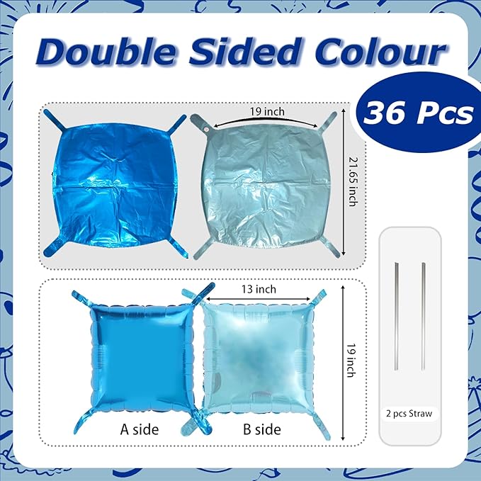 36PCS Square Foil Balloon Wall Backdrop,19 inch Double-Sided Metallic Balloons for Party,Wedding,Anniversary,Birthday,Graduation,Halloween,Shiny Balloon Decor (Dark Blue&Light Blue)