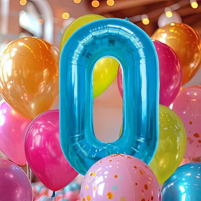 40 Inch Large Blue Number Celebration and Decoration Balloon for Birthday Parties, Graduations, Anniversaries, Weddings, Photo Shoots, Special Events - Helium Foil Mylar (Blue Number 0)