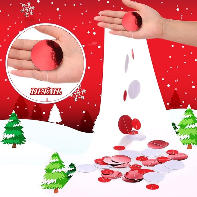Outus 10 Pieces Red Round Dots Garland Easter Graduation Party Hanging Decor Each Length 13.1ft Glitter Paper Dot Streamers for Birthday Wedding Classroom (White)