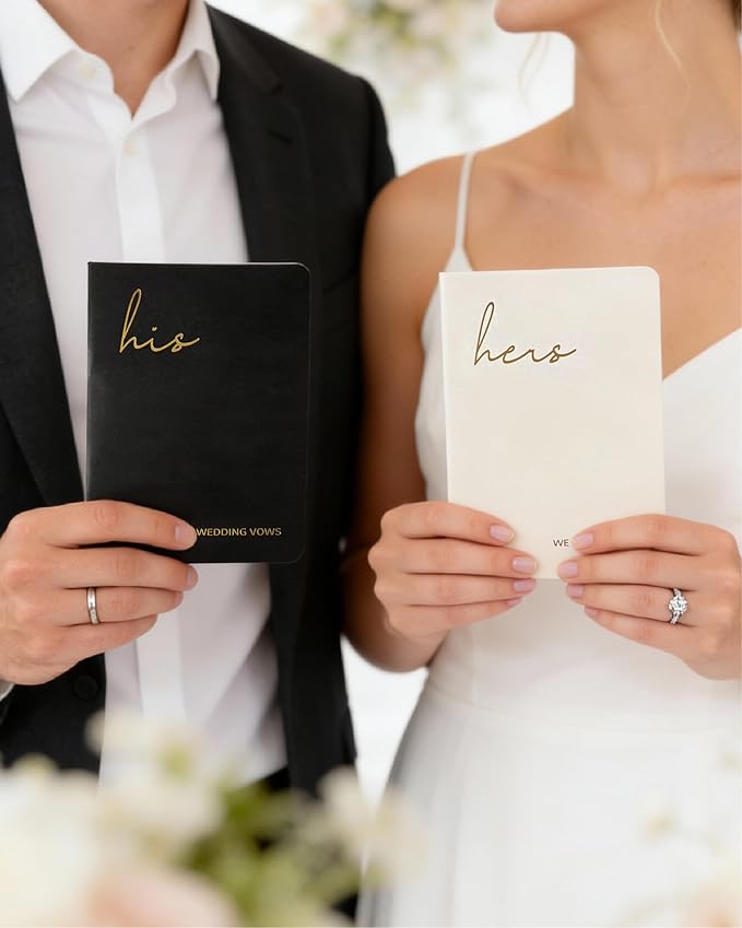 Vow Books His and Hers, Wedding Vow Books with Soft Touch Gold Foil Engraving, Wedding Essentials, Wedding Accessories