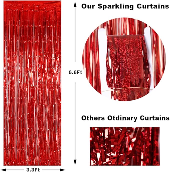 3 Pack Fringe Curtains Party Decorations,Tinsel Backdrop Curtains for Parties,Photo Booth Wedding Graduations Birthday Christmas Event Party Supplies (Red)