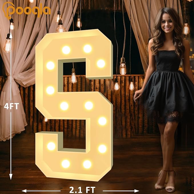 Pooqla 4 FT Marquee Light Up Letters, Cool White and Warm White Marquee Letter 4 Feet Tall, Giant LED Sign Big Mosaic Letter S for Balloons Birthday Party Anniversary Wedding Decorations