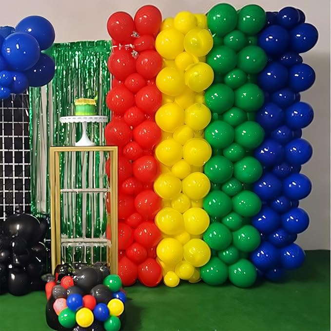 Red Blue Yellow Green Balloons Garland Arch Kit Primary Colors Balloon Arch with Explosion Star Foil Balloons Metallic Blue Green Balloon for Carnival Party Decorations